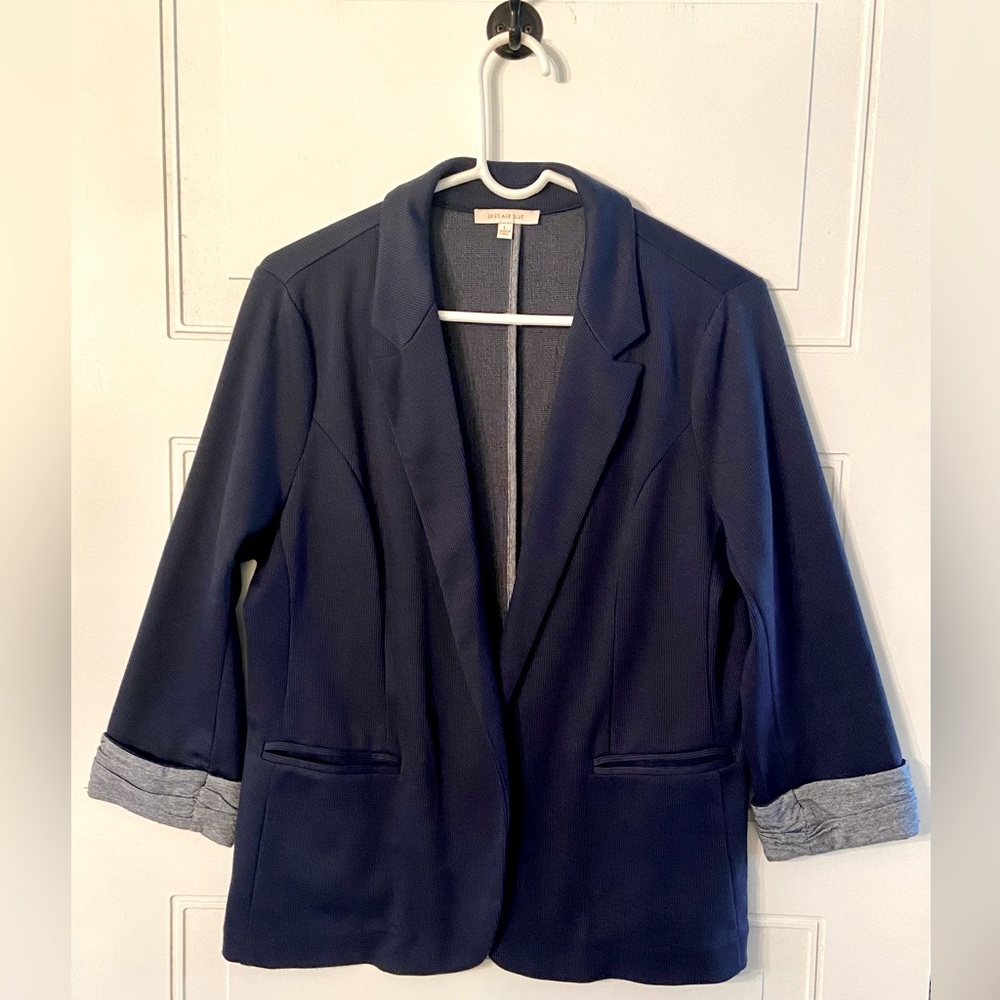 Skies Are Blue Open Front Stretch Navy Blazer Sz L